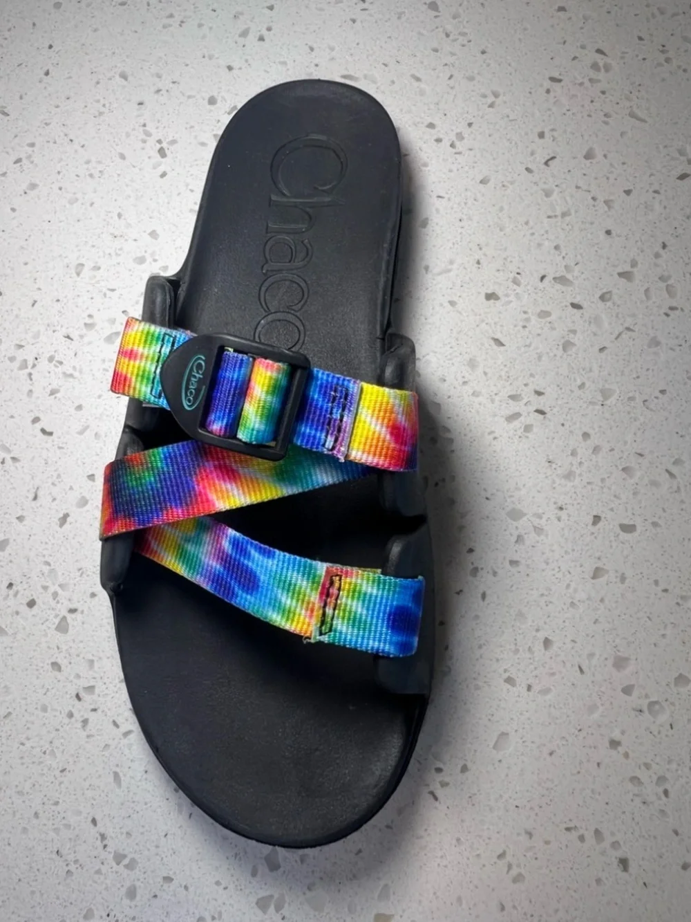 Chaco Chillos Slides Shoes Black Rainbow Tie Dye Adjustable Beach Pool Kids Sz 5